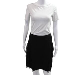 ICB Womens Straight Pencil Skirt Black 98% Wool 2% Spandex Knee Length Size 8
